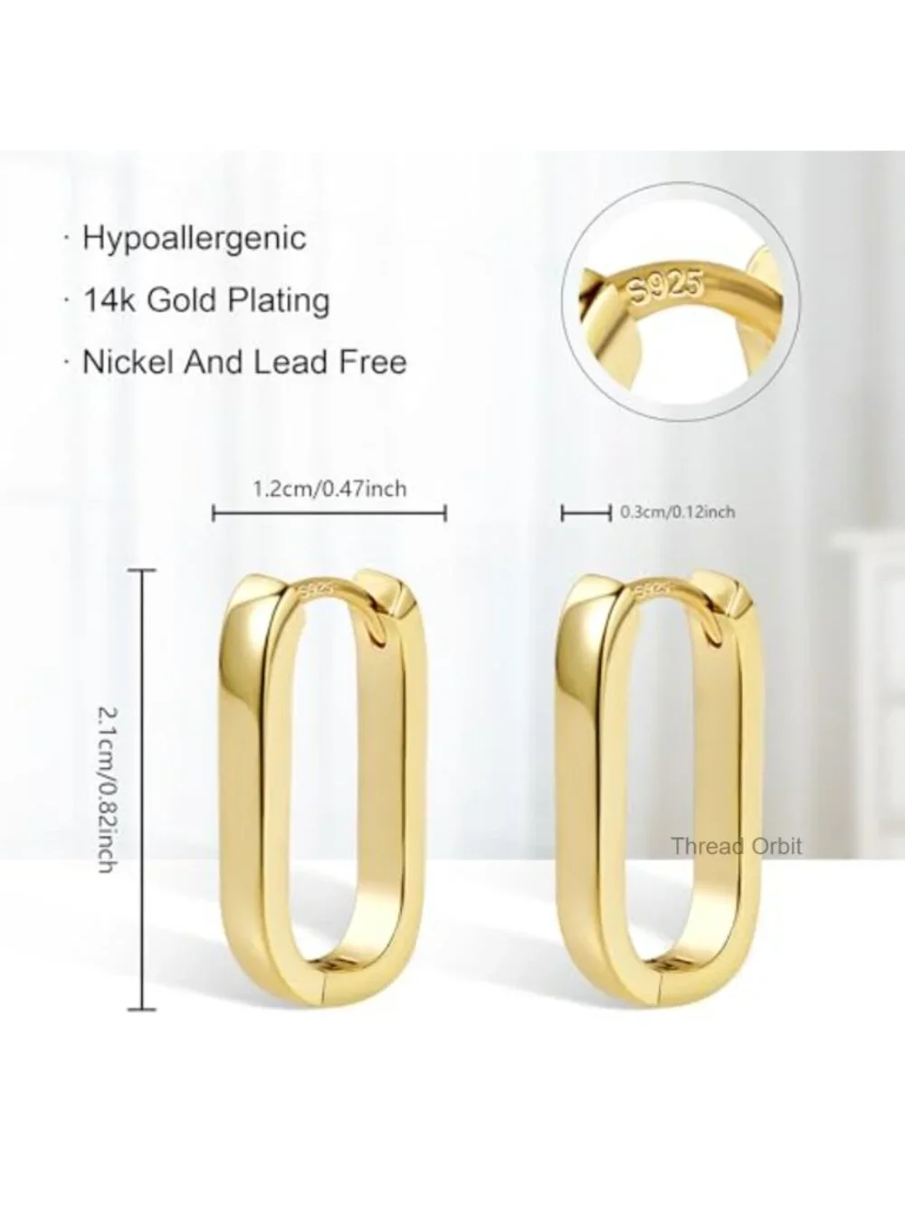 14K Gold Plated Silver Small Square Hoop Earrings Hypoallergenic Geometric